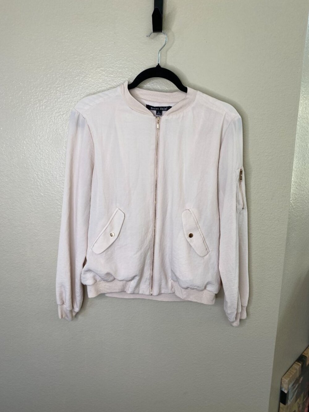 Sweet Rain Womens Light Pink Bomber Jacket L Polyester Lightweight Full Zip